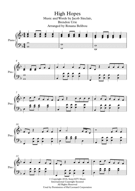 High Hopes By Panic At The Disco Piano Sheet Music