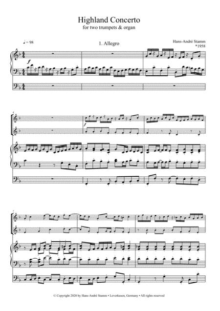 Free Sheet Music Highland Concerto For 2 Trumpets Organ