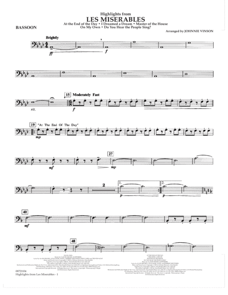 Free Sheet Music Highlights From Les Misrables Arr Johnnie Vinson Bassoon