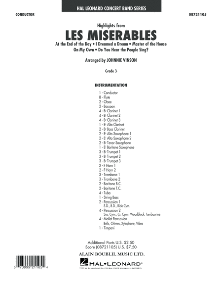 Free Sheet Music Highlights From Les Misrables Arr Johnnie Vinson Conductor
