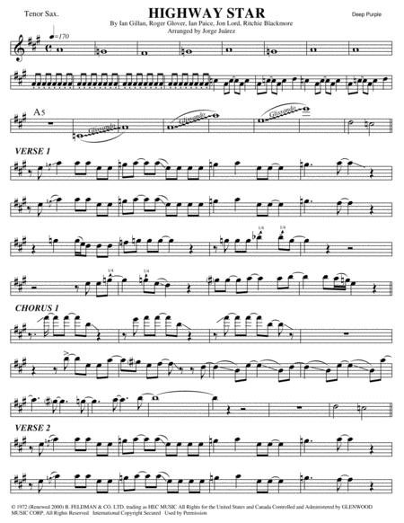 Highway Star Tenor Sax Sheet Music