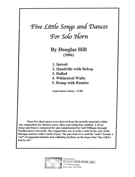 Hill Douglas Five Little Songs And Dances For Solo Horn Sheet Music