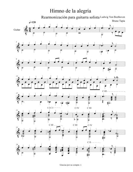 Himno De La Alegra Rearmonizacin Para Guitarra Beethoven Tapia Sheet Music