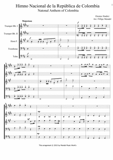 Himno Nacional De La Repblica De Colombia Sheet Music