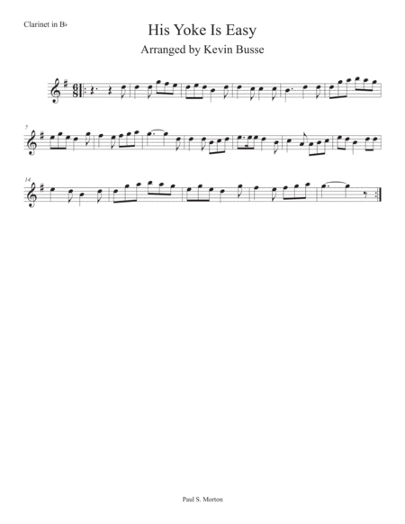 Free Sheet Music His Yoke Is Easy Clarinet