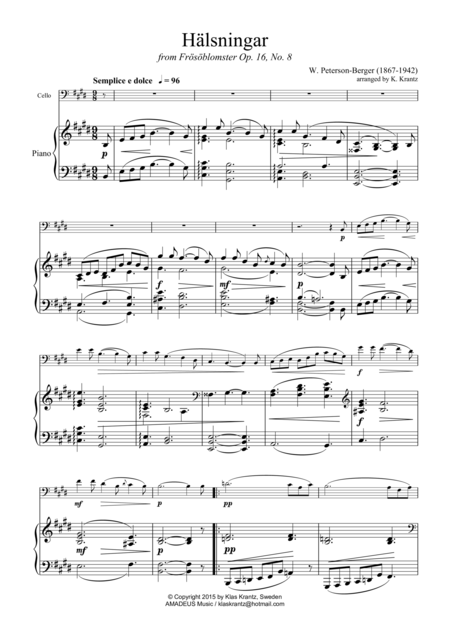 Free Sheet Music Hlsningar For Cello And Piano