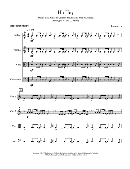 Free Sheet Music Ho Hey Lumineers String Quartet