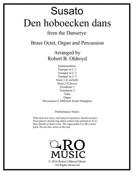 Hoboecken Dans For Brass Octet Organ And Percussion Sheet Music