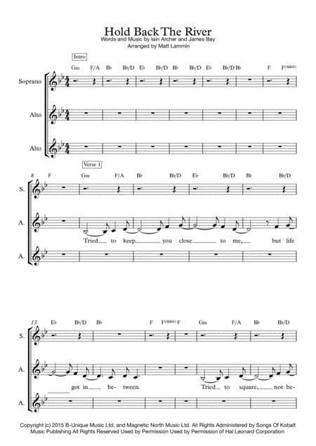 Hold Back The River Ssa Sheet Music