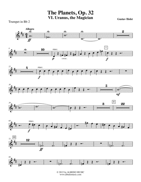 Free Sheet Music Holst The Planets Vi Uranus The Magician Trumpet In Bb 2 Transposed Part Op 32