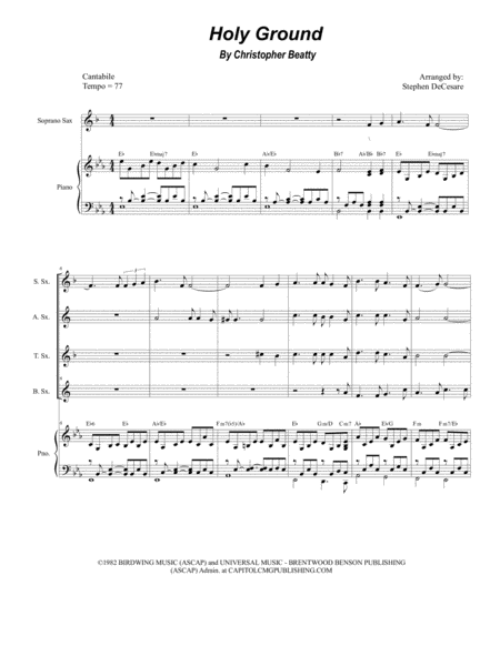 Free Sheet Music Holy Ground For Saxophone Quartet And Piano