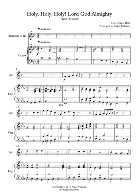 Holy Holy Holy Lord God Almighty For Trumpet And Organ Sheet Music