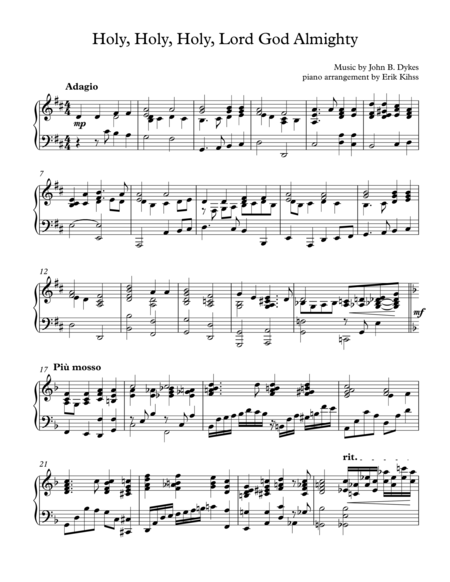 Holy Holy Holy Lord God Almighty Piano Arrangement By Erik Kihss Sheet Music