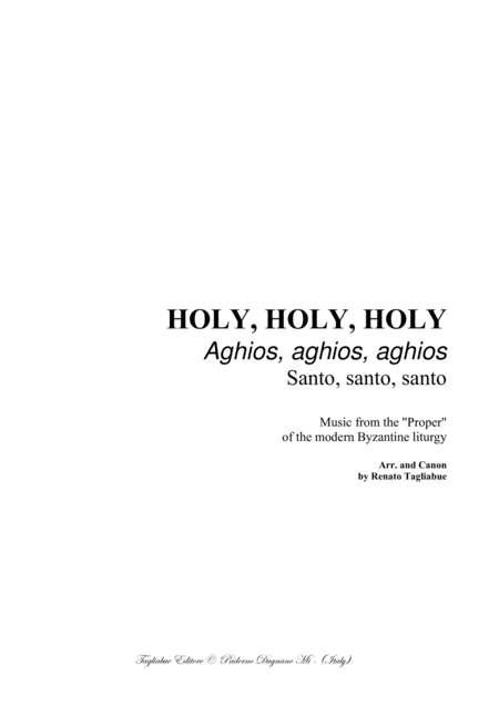 Holy Holy Holy Music From The Proper Of The Modern Byzantine Liturgy Sheet Music