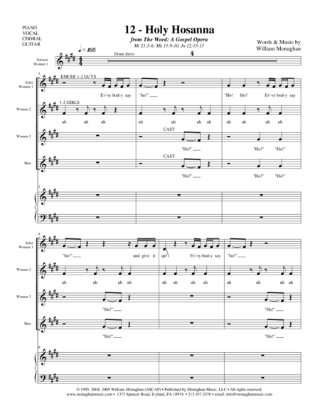 Free Sheet Music Holy Hosanna