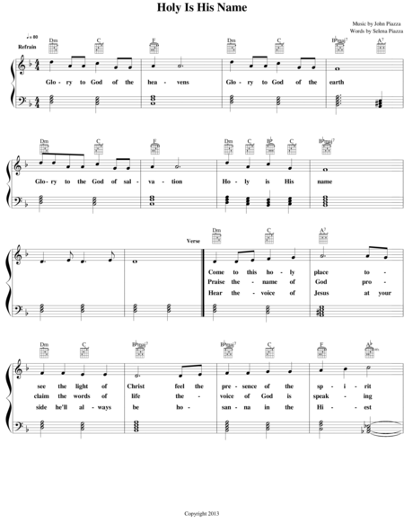 Free Sheet Music Holy Is His Name