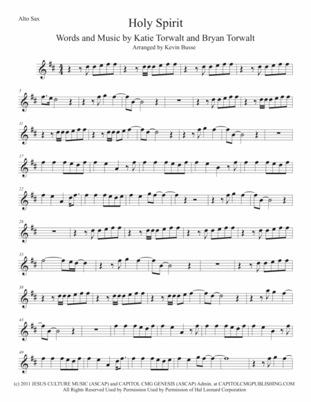 Holy Spirit Alto Sax Sheet Music