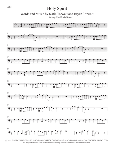 Holy Spirit Cello Sheet Music