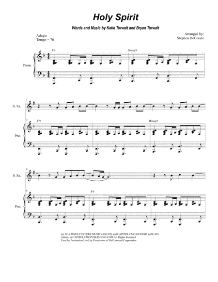 Holy Spirit Duet For Soprano And Alto Saxophone Sheet Music