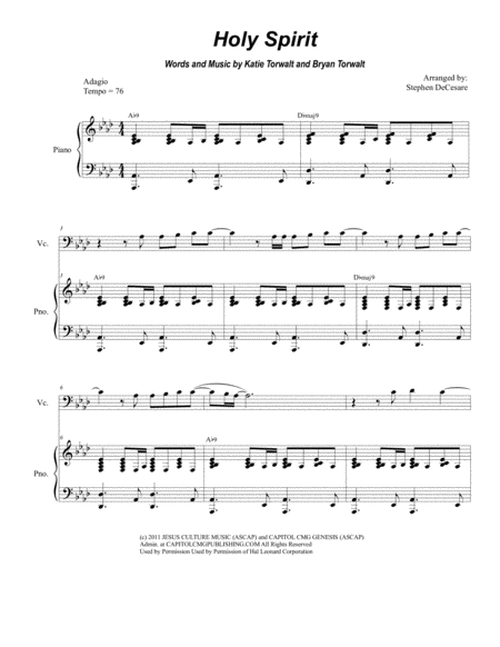 Holy Spirit Duet For Violin And Cello Sheet Music