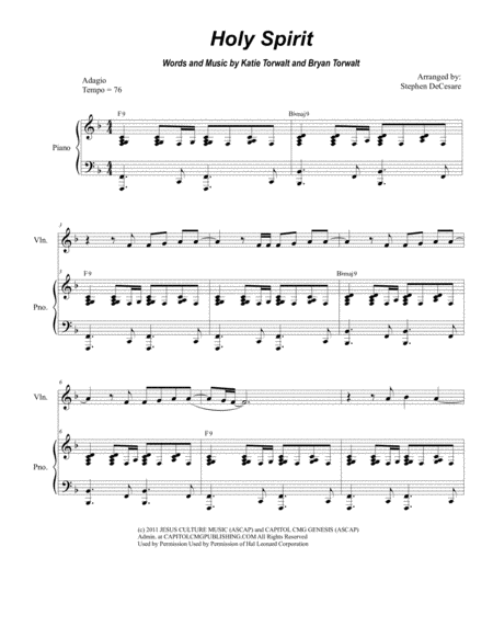 Free Sheet Music Holy Spirit Duet For Violin And Viola