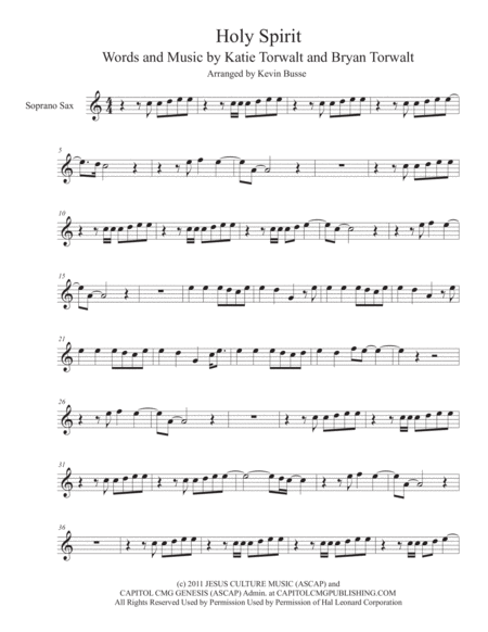 Free Sheet Music Holy Spirit Easy Key Of C Soprano Sax