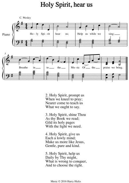 Holy Spirit Hear Us A New Tune To A Wonderful Wesley Hymn Sheet Music