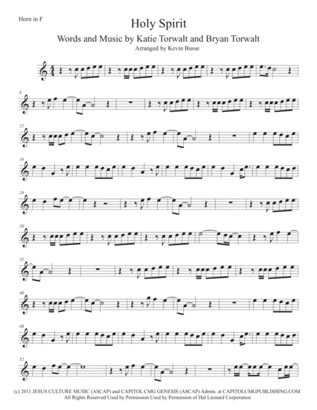 Free Sheet Music Holy Spirit Horn In F