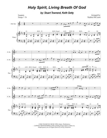 Free Sheet Music Holy Spirit Living Breath Of God Duet For Soprano And Alto Saxophone