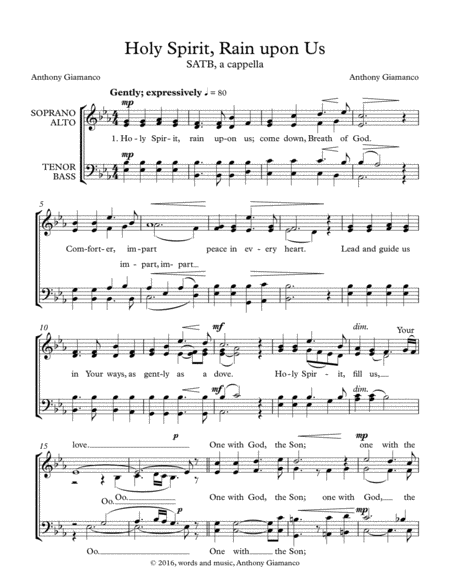 Holy Spirit Rain Upon Us Satb A Cappella Sheet Music