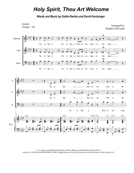 Holy Spirit Thou Art Welcome For Sab Sheet Music