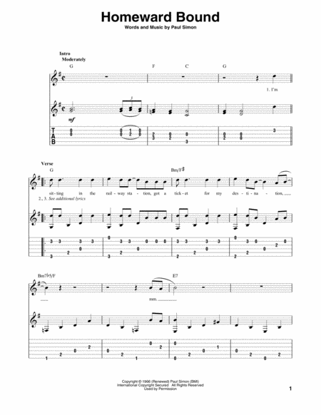 Free Sheet Music Homeward Bound