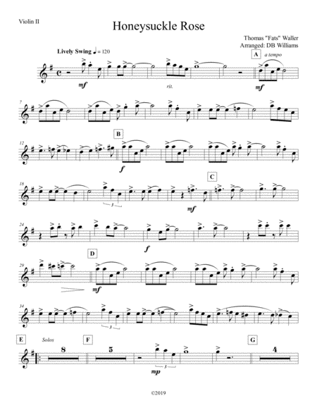 Honeysuckle Rose Violin 2 Sheet Music