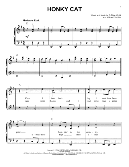 Free Sheet Music Honky Cat From Rocketman