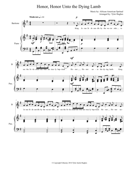 Free Sheet Music Honor Honor Unto The Dying Lamb