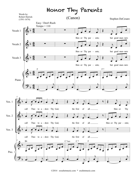 Free Sheet Music Honor Thy Parents