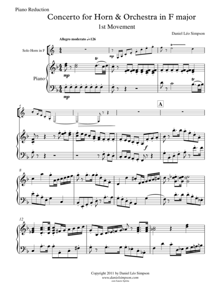 Free Sheet Music Horn Concerto In F Major 1st Mvt Allegro Moderato Piano Reduction Solo Part