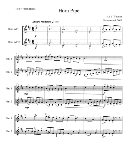 Horn Pipe For Two Horns In F Sheet Music