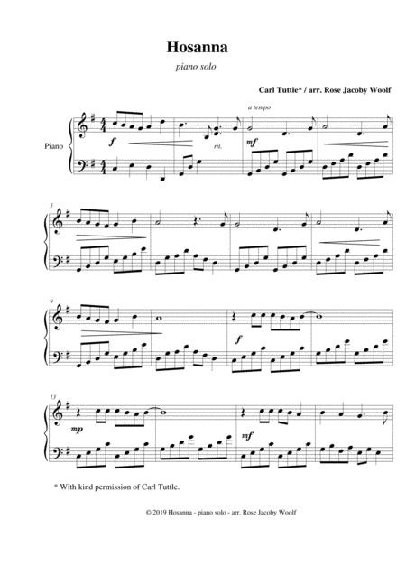 Free Sheet Music Hosanna Piano Solo