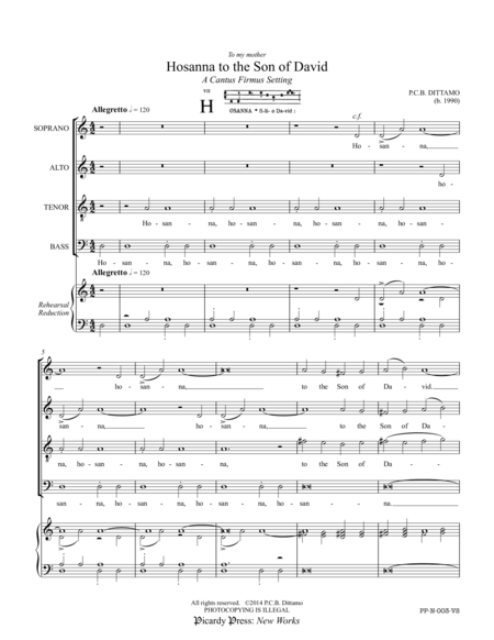 Free Sheet Music Hosanna To The Son Of David Satb