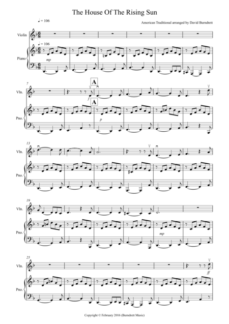 House Of The Rising Sun For Violin And Piano Sheet Music