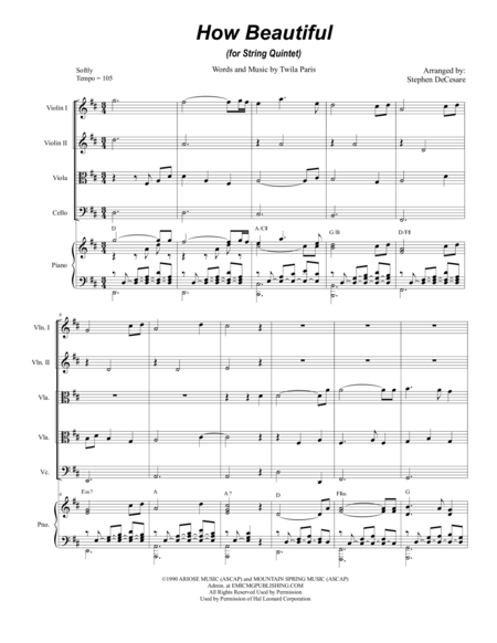 How Beautiful For String Quintet Sheet Music