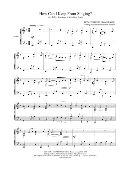 Free Sheet Music How Can I Keep From Singing My Life Flows On In Endless Song