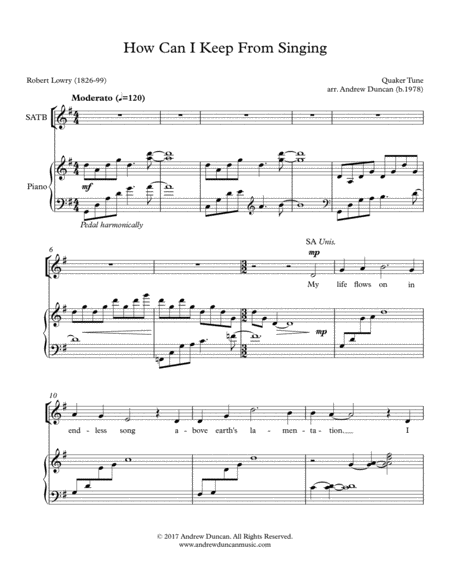 Free Sheet Music How Can I Keep From Singing Satb And Piano