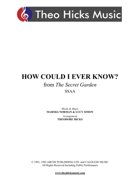 How Could I Ever Know From The Secret Garden Sheet Music