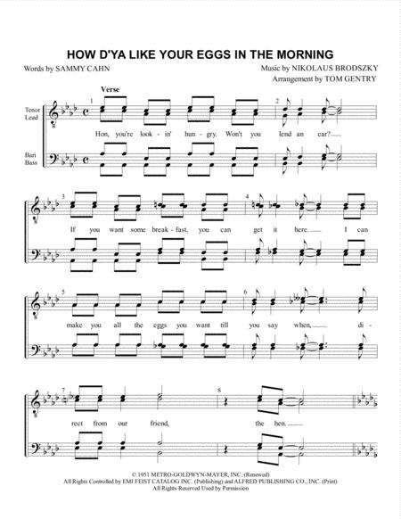 Free Sheet Music How D Ya Like Your Eggs In The Morning Ttbb