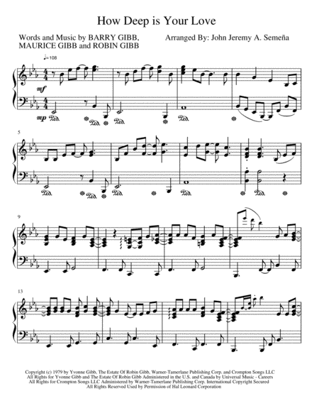 Free Sheet Music How Deep Is Your Love By Bee Gees