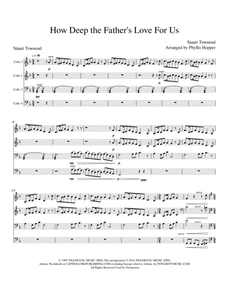 Free Sheet Music How Deep The Fathers Love For Us 4 Cellos