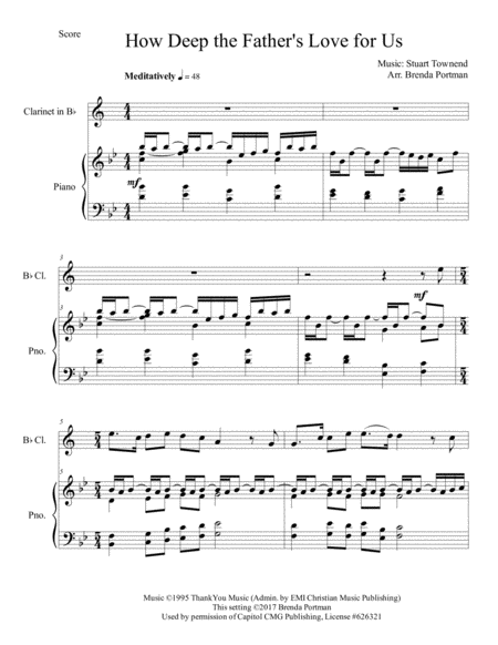 Free Sheet Music How Deep The Fathers Love For Us Clarinet Piano Arr Brenda Portman