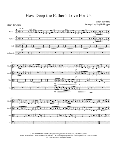 Free Sheet Music How Deep The Fathers Love For Us String Quartet